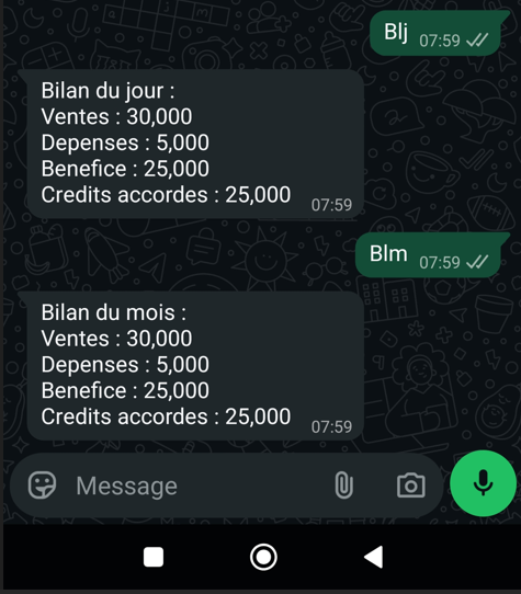 Bilan du jour et du mois
