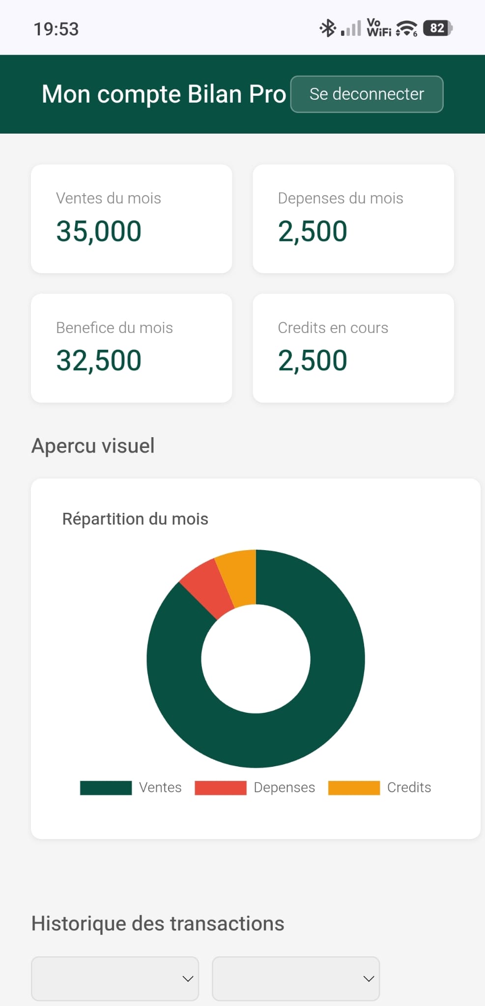 Panel client web Bilan Pro